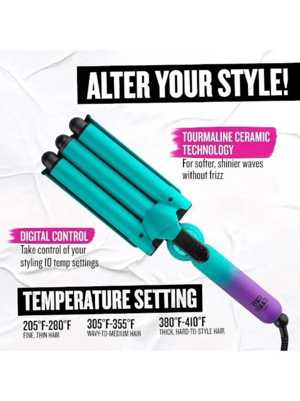 Bed Head Wave Affair Jumbo 3 Barrel Hair Waver Tourmaline Ceramic